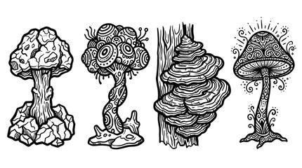 Whimsical Mushroom Illustrations - Hand-drawn Fantasy Fungi © Wilujeng Graphic