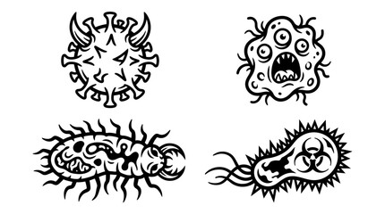 Obraz premium Cartoon Viruses and Bacteria Icons