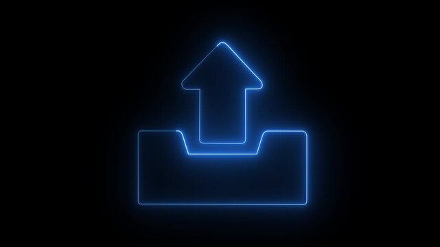 Glowing blue color neon sent icon animation on black background. Glowing neon mail icon animation with notification sending animation.