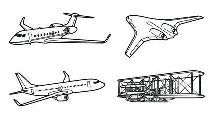Diverse Aircraft Evolution: Jet, Futuristic, Airliner, Biplane © Wilujeng Graphic