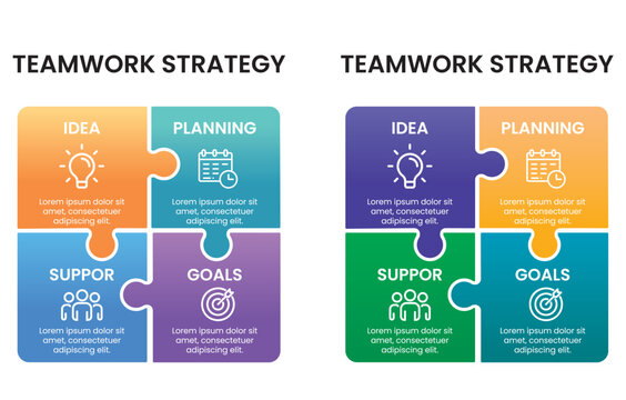 Teamwork Strategy Puzzle Infographic Vector Template with 4 Steps