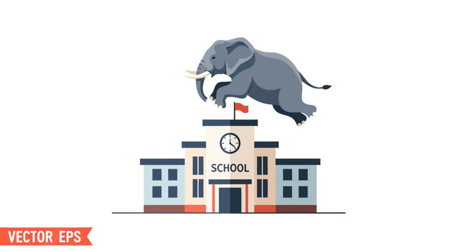 Elephant jumping over school building