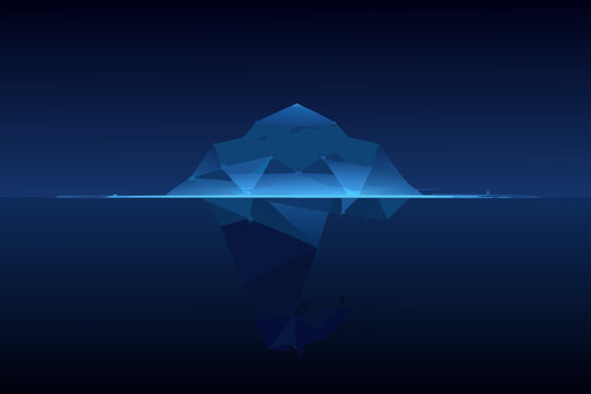 Low poly iceberg with geometric facets dark blue background