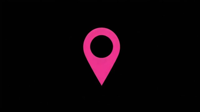 Location pin icon animation with glowing neon circle base on black background for digital navigation and global positioning video footage