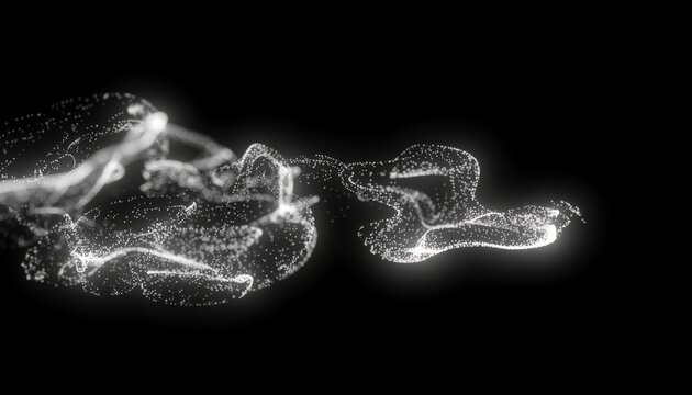 Abstract white particle smoke wave on black background 黒背景に揺らめく白粒子の煙風ウェーブ抽象背景イラスト