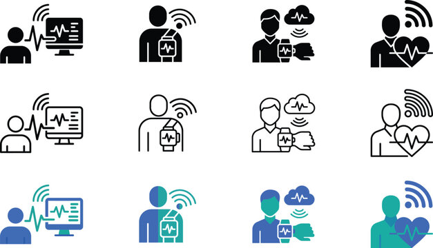 healthcare technology and remote patient monitoring icons