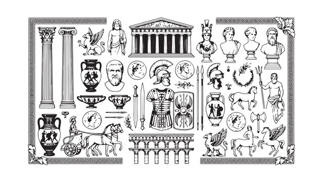 Set of Ancient Greek and Roman Icons and Illustrations