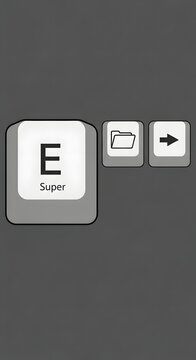 Conceptual illustration of computer keyboard keys featuring the letter E and a super modifier with folder and arrow symbols