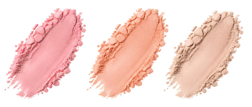 Set of colored cosmetic powder isolated on transparent background