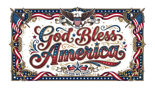 Patriotic 'god bless america' graphic with eagle and american flag