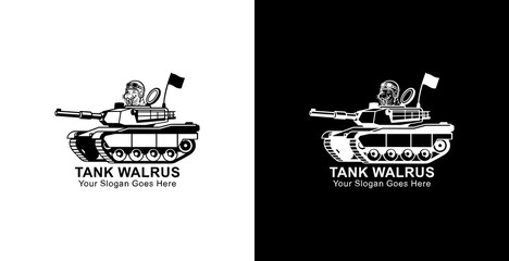 Logo design of a walrus riding a tank © Yohanes