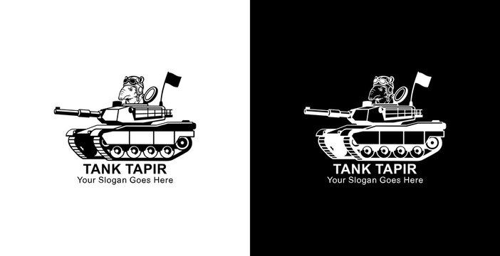 Logo design of a tapir riding a tank