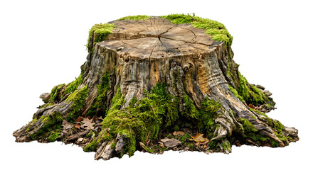 Old Moss Covered Tree Stump Isolated On White Background, Natural Forest Wood Cut Trunk For Outdoor Nature And Game Environment Design © GUPISHOR