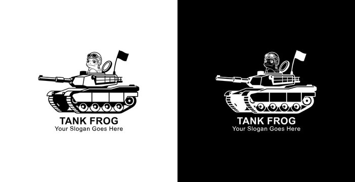 Logo design of a frog riding a tank