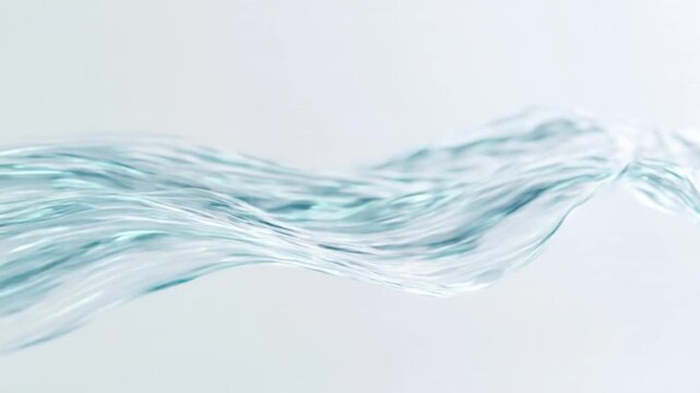 白い背景で優雅に揺らめく透明感のある水の波と流動的な液体の抽象的な3Dレンダリング