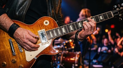 Obraz premium Musician playing electric guitar on stage