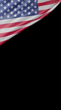 3D render American Flag Waving on transparent vertical background.