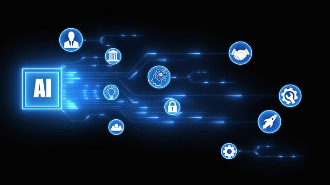 ai agent- businessman working with virtual reality at office. AI Agents, Headlines Fast Scree international communication network concept. Multinational people community. Human resource HD animation