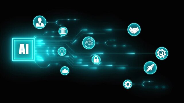 ai agent- businessman working with virtual reality at office. AI Agents, Headlines Fast Scree international communication network concept. Multinational people community. Human resource HD animation