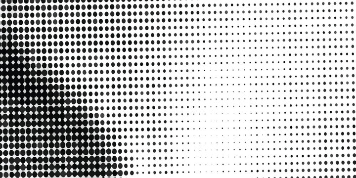 Grunge halftone gradient background. Faded grit noise texture. White and black sand wallpaper. Retro pixelated backdrop. Anime or manga style comic overlay. Vector graphic design textured template
