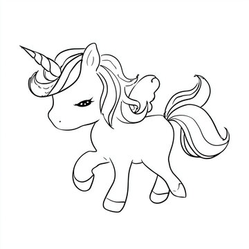 Ausmalbild eines Einhorns f&uuml;r Kinder. Kreative Malvorlage zum Ausdrucken f&uuml;r Kindergarten, Schule, Freizeit, Basteln, Fantasie und spielerisches Lernen.