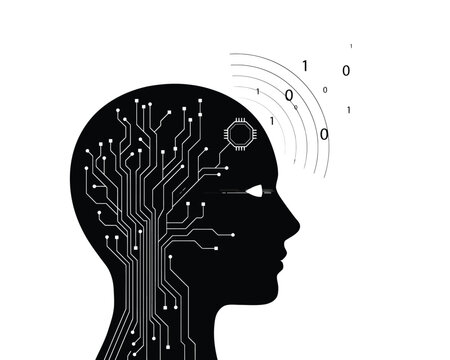 Human Head Silhouette With Circuitry And Binary Code