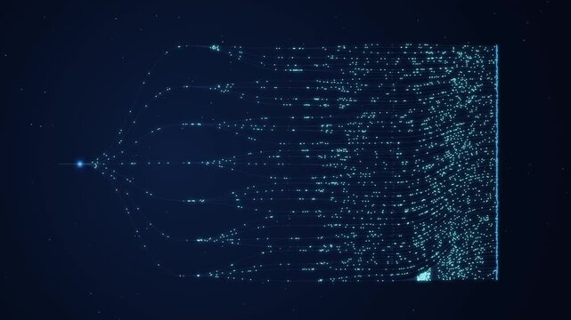 Abstract digital data flow visualization with glowing particles and lines connecting in a network structure
