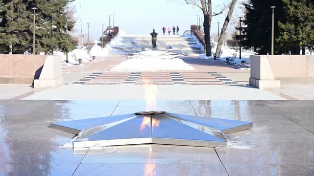 The Eternal Flame Memorial in Irkutsk is dedicated to the memory of Siberian warriors who fell in battles on the battlefields of the German fascist invaders.