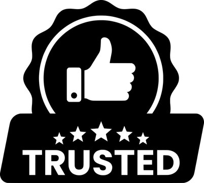 Trusted Quality Badge with Thumbs Up Icon Vector Design &ndash; Customer Approved Premium Trust Seal Label for Business Reviews, Product Certification, Branding and Quality Assurance