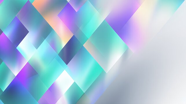 Bright abstract diagonal geometric background with overlapping diamond square grid pattern in purple teal mint gradient colors