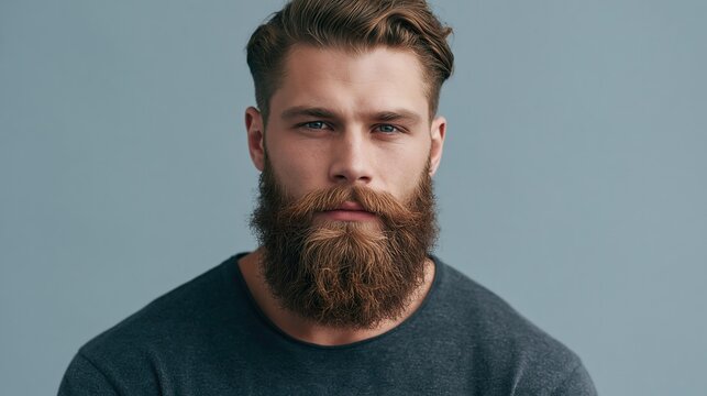 Portrait of a handsome man with a full beard and stylish haircut
