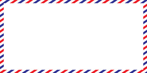 Obraz premium Airmail Envelope Border Frame With Red And Blue Diagonal Stripes — Blank Letter Template Background