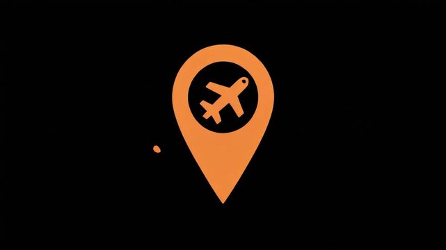 Airplane location pin animation showing travel destination marker with pulsing motion graphics for digital map navigation video clip project