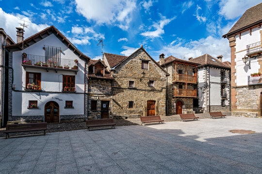 Old town of the beautiful village Anso, Pyrenees region, Huesca, Aragon, Spain.