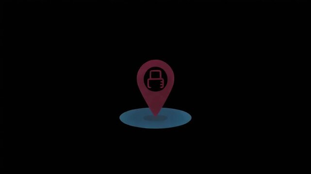 Location pin icon with padlock symbol animation representing secure digital navigation and privacy tracking technology motion footage clip design