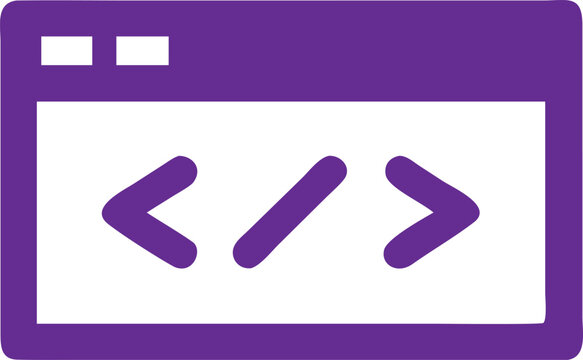 Purple of a computer browser window with code brackets symbol, isolated on a white background, for web development concepts