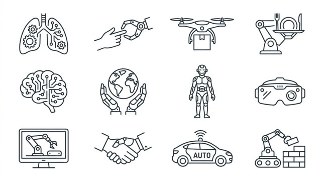 Future technology line icons set artificial intelligence and robotics vector