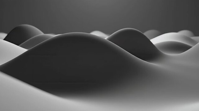 Abstract 3D wave landscape background in monochrome tones, smooth curved surface texture