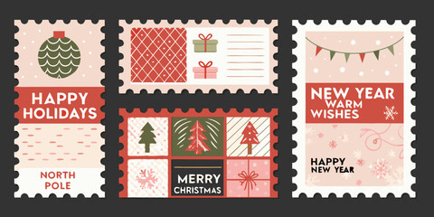 Vintage christmas stamps with festive designs vector illustration © VectorArtKing
