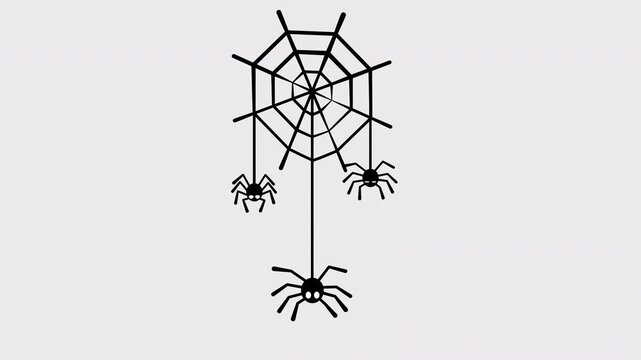 Cute Halloween Spider Web Animation, Waving Spiders Hanging On Web Line, 2D Vector Motion Graphic On Transparent Alpha Channel, Creepy Cartoon Video Asset, 4K 60fps