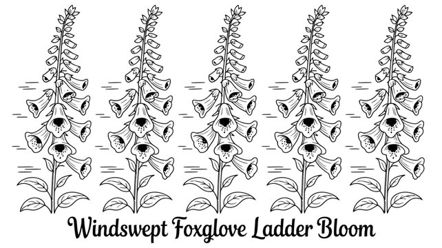 Floral ornament of foxglove flowers a detailed black and white vector illustration on white botanical flower black and white monochrome