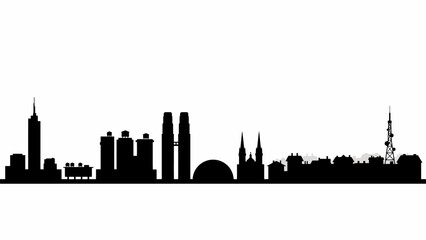 Fototapeta premium City Skyline Silhouette Against A White Background Featuring Various Architectural Structures cityscape urban buildings architecture black background metropolitan