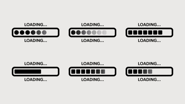 Loading indicators with progressing bars and text a flat vector illustration on a light gray background progress bar