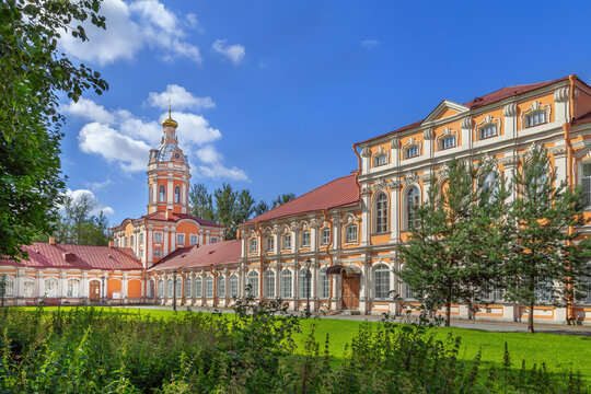 Metropolitan Corps in Alexander Nevsky Lavra, St Petersburg, Russia front view. Baroque stone monastery architecture