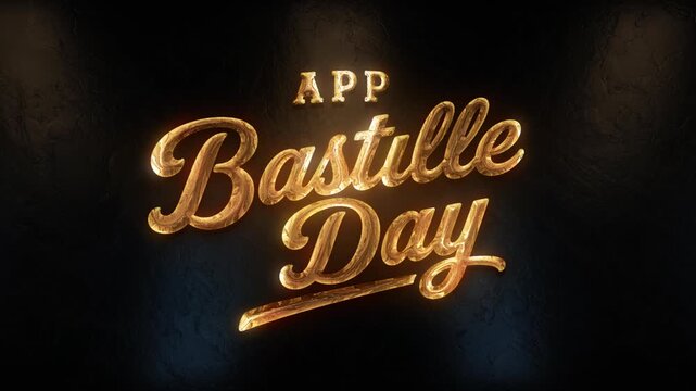 Happy Bastille Day Golden 3D Cinematic Text Animation