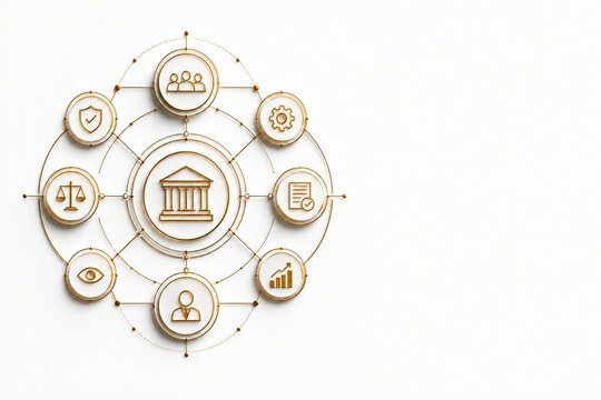 Corporate Governance Framework Gold Line Minimal White Background