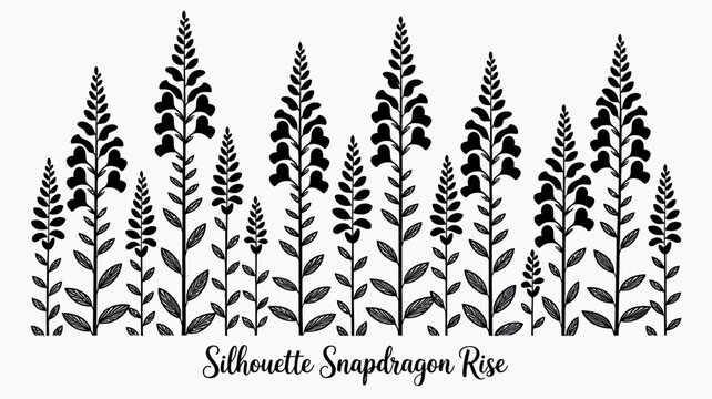 Black And White Silhouette Snapdragon Illustration Featuring Intricate Floral Details On A White Background snapdragons flowers botanical plant