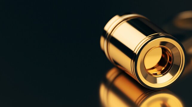 Detailed macro image of a premium gold piston set against a dark backdrop showcasing sophisticated reflections