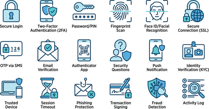 Modern security authentication methods infographic icons set