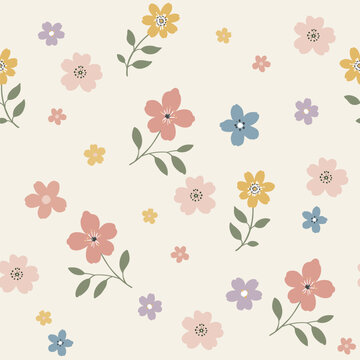 Vintage garden flower vector seamless pattern for fabric, textile, wrapping paper, wallpaper design.